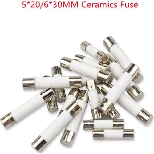 100PCS/1LOT 5x20 5*20/6x30 6*30mm Ceramics Fuse 250V 0.1A 0.5A 1A 1.5A 2A 2.5A 3A 3.15A 4A 5A 6A 8A 10A 12A 15A 20A 25 30A