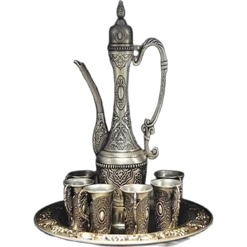 Chinese ancient gold-plated silver teapot and cup and tray