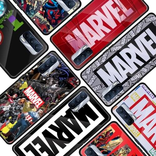Marvel logo cool for OPPO Realme 7i 7 6 5 Pro C3 XT A9 2020 A52 Find X2Lite Luxury Tempered Glass Phone Case Cover