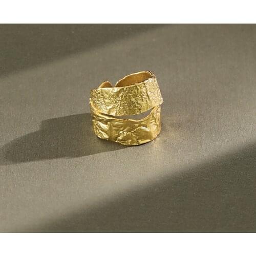 YPAY 100% Authentic 925 Sterling Silver Open Rings for Women Korea INS Double Layers Irregular Tin Foil Fold Ring Bague YMR1087