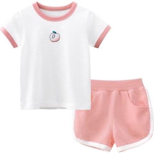 Two Pieces Cotton Girls Clothing Sets Summer Short Sleeve Children Sets Fashion Girls Clothes Suit Casual Floral Outfits 2-8Y