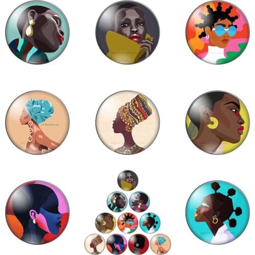 Beautiful African Modern Girls Image Round Glass Gems Cabochon Dome Demo Flat Diy Jewelry Accessories Handmade DIY Accessories
