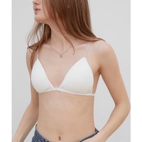 Hot Sell Sexy Cotton Triangle Cup Bra Thin Off Shoulder Thin Belt Comfortable Wire Free Underwear Front Button Women Lingerie