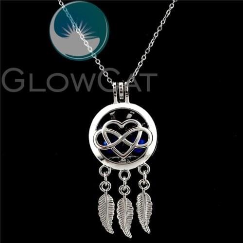 K791 Dream Catcher Infinity 8 Design Beads Cage Essential Oil Diffuser Aroma Stone Pearl Cage Locket Necklace Girl Friend Gift
