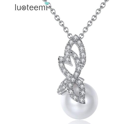 LUOTEEMI Fashion Jewelry White Gold-Color AAA Zircon With Created Pearls Pendant Necklace For Women Birthday Party Bijoux