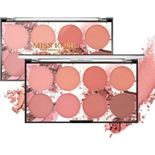 MISS ROSE Blush Palette Mineral Pigment Blendable Makeup Supplies 8 Colors Silky Powder Finish Beauty Blush Palette Cosmetic