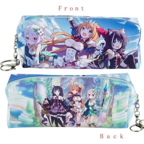 Fashion PU Leather Single Zipper Pen Bag Anime Princess Connect! Re:Dive Travel Storage Bag Pencil Case