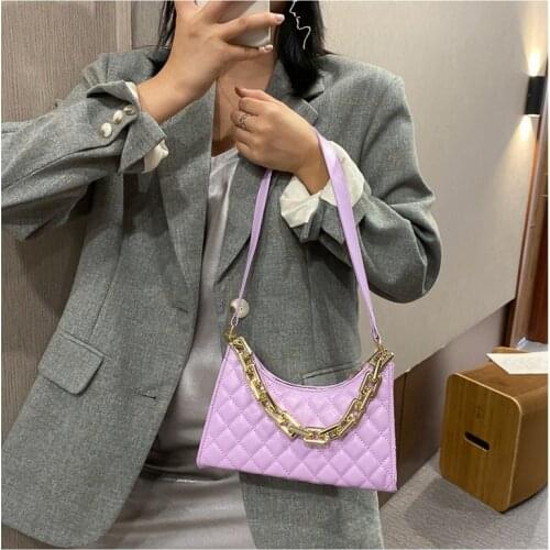 Bola Fashion Lattice Pattern Women PU Shoulder Bag Casual Portable Female Chain Totes Leather Travel Underarm Shopping Pouch