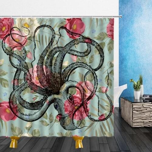 Cartoons Animal Shower Curtain Flowers Pctopus Giraffe 3DWaterproof Polyester Cloth Bathroom Curtains Bath Screen Set With Hooks