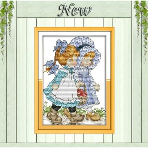 Work together girls diy painting counted printed on canvas DMC 14CT 11CT DMC chinese Cross Stitch Embroidery kits Needlework Set