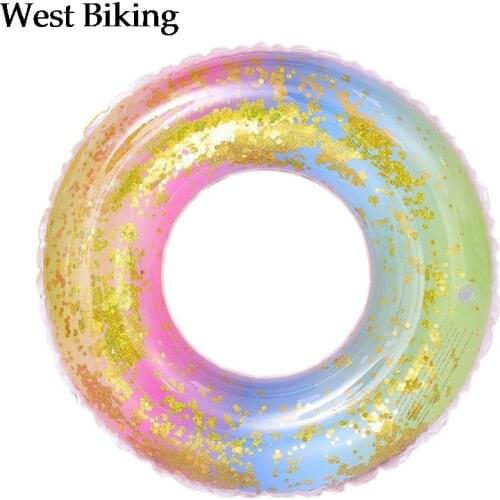 Gitter Sequined Rainbow Gradient Inflatable Swimming Ring Pool Floats Translucent Water Circle Summer Beach Party Toys for Adult
