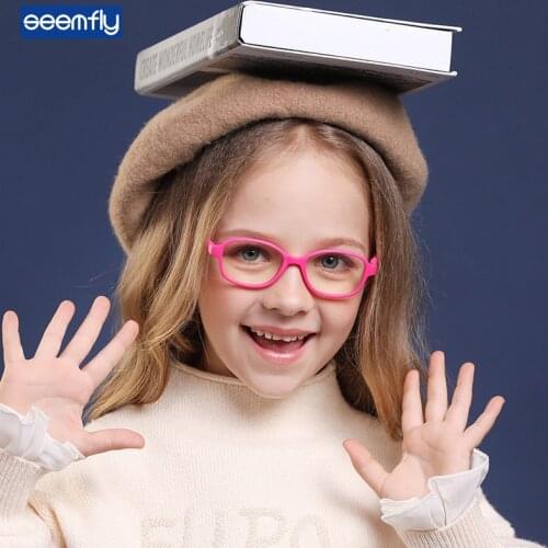 Seemfly 2021 New Children Anti Blue Light Glasses Frame Kids Square Silicone Computer Goggles Plain Spectacles For Boys Girls