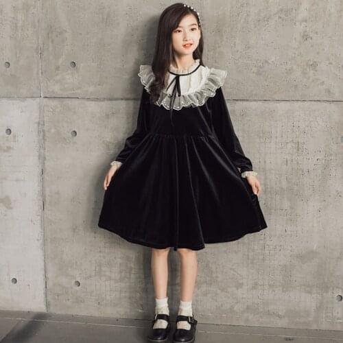 2021 Autumn Girl Dress Elegant Black Kids Dresses for Girls Children Clothing Teenager A-Line Princess Costume 6 8 10 12 14 16Y