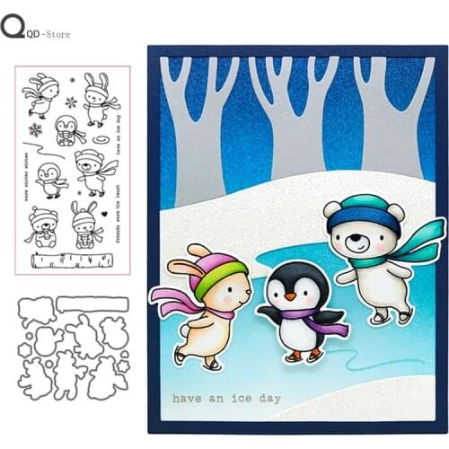 Winter Animal Skiing Cutting Dies Stamps Dies Scrapbooking Mold Cut Handmade Tools DIY Greeting Card Craft Decoration New 2021