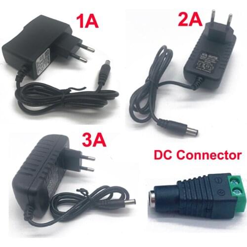 EU Plug AC 100-240V To DC 12V 1A 2A 3A 12W 24W 36W Power Supply Adapter Cord for LED Strip light / with connector
