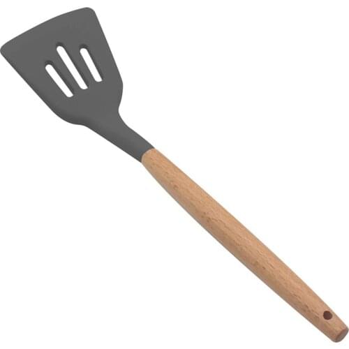 Silicone Slotted Spatula, High Heat Resistant to 480°F, BPA Free, Food Grade Slotted Turner, Wooden Handle Nonstick