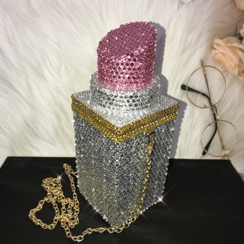 All Rhinestones Lipstick Shoulder Bags Women Handbags Evening Purse Party Celebrity Designer Handbags Luxury Storage Bag White