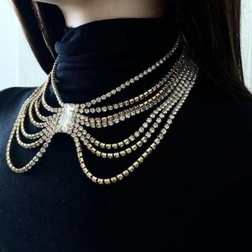 Super shiny Rhinestone Necklace personality high-end atmosphere bridal dress neckchain annual meeting dinner accessories