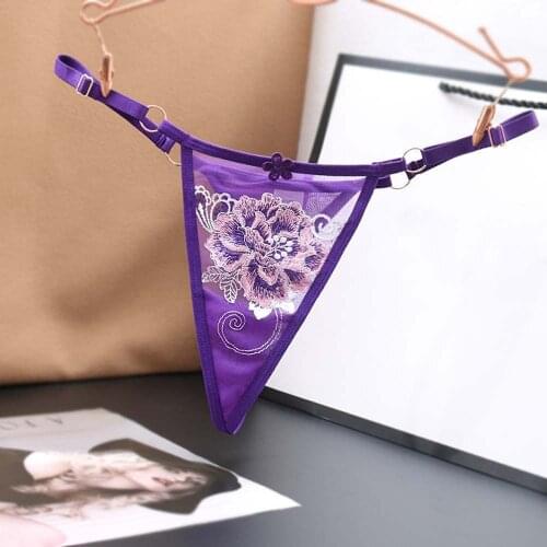 Sexy Lace Butterfly Flower Panties Women Embroidery Adjustable European and American Transparent Thin Belt Thong Underwear