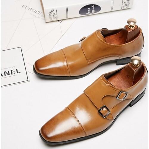 Mens Quality Genuine Leather Shoes Wedding Party Shoes Black Brown With Buckle Man Dress Shoes H358
