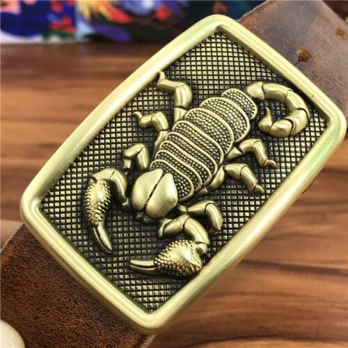 Scorpion Cowboy Belt Buckle Belts Men Leather Ceinture Brass Belt Buckle Men Leather Belt Wide Jeans Waist Yellow Belt MBT0011
