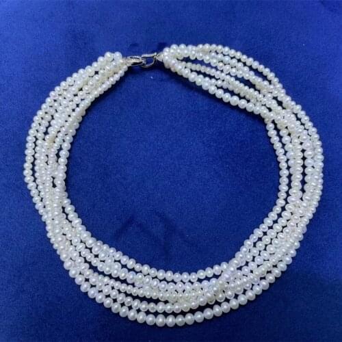 Popular 6 layers chunkey pure pearl necklace with natural white tiny genuine pearl luxury bridal jewelry can customize length