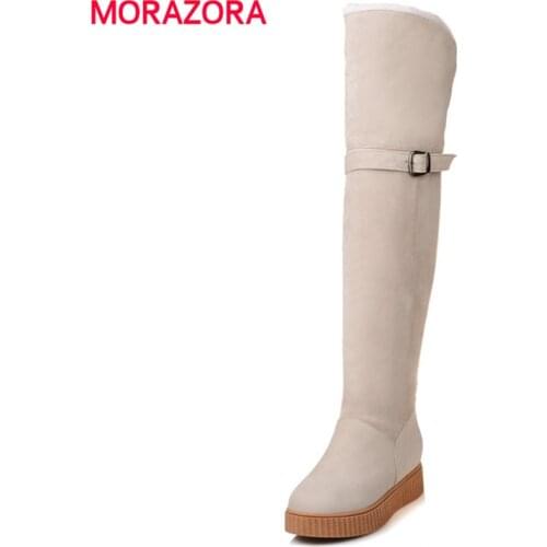 MORAZORA 2020 Long snow boots women platform shoes woman winter boots fashion warm flock solid women boots over the knee boots
