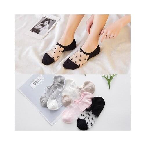 Women ultra-thin lace crystal silk stealth socks cotton solid non-slip elastic soft socks breathable sweat-absorbing boat sock