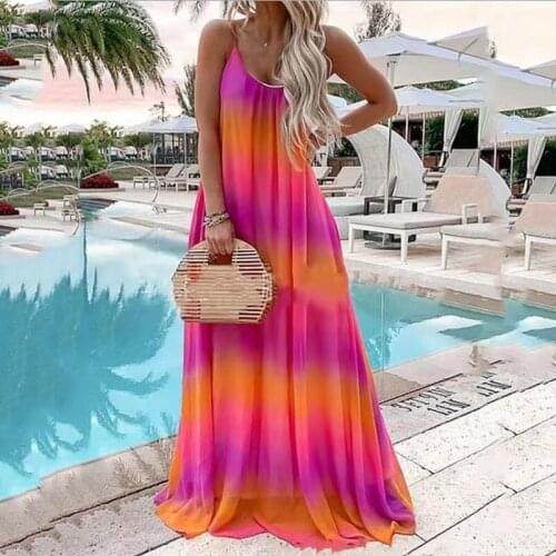Boho Gradient Color Long Maxi Dresses for Women Summer 2021 Sundresses Sexy Sleeveless Casual Loose Stap Beach Dress Vestidos