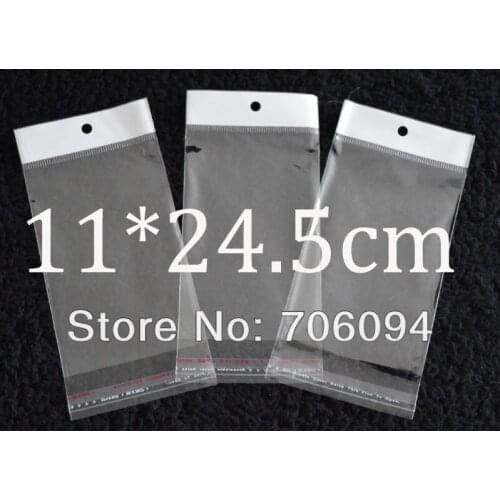11*24.5cm,1000PCS Clear Self Adhesive Seal Poly Opp Plastic Bag With Header ,Hole Jewelry Earring Packing bag for gift