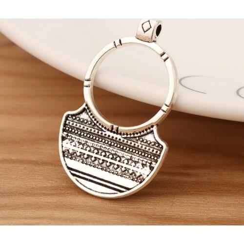 20 Pieces Tibetan Silver Ethnic Tribal Aztec Hippy Round Semicircle Charms Pendants for Earrings Jewellery Making 36x23mm