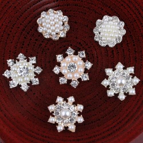 30PCS Handmade Vintage Metal Decorative Buttons Crystal Pearl Flower Center Alloy Flatback Rhinestone Buttons Craft Supplies