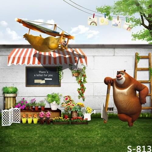 3D Black Bear Cartoon Photo Background Vinyl Backdrops for Photography Baby Shower Background Studio Custom Camera fotografia