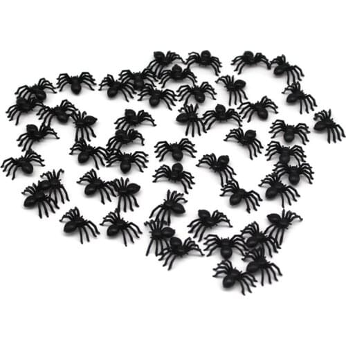 50 Pcs/Set Non-Toxic Plastic Black Spider Trick Toy Small Realistic Fake Spiders For Halloween Haunted House Prop Decorations
