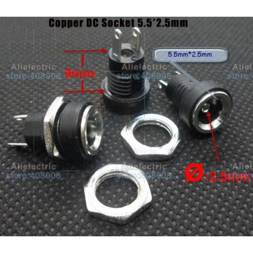 50PCS x Copper 5.5mm x 2.5mm DC Power Jack Socket Female Panel Mount plug 3A 2 Pin Soldering DIY