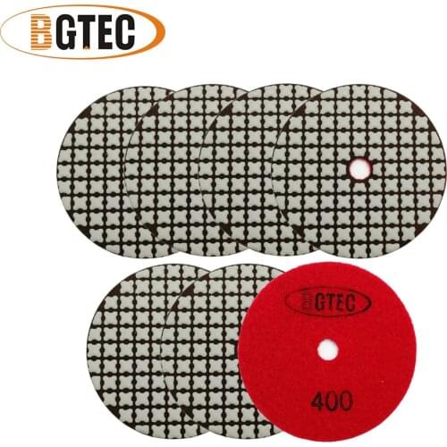 BGTEC 7pcs 4" #400 Dry Resin Bond Diamond Flexible Polishing Pads Diameter 100mm Sanding Disk For Granite Marble Ceramic