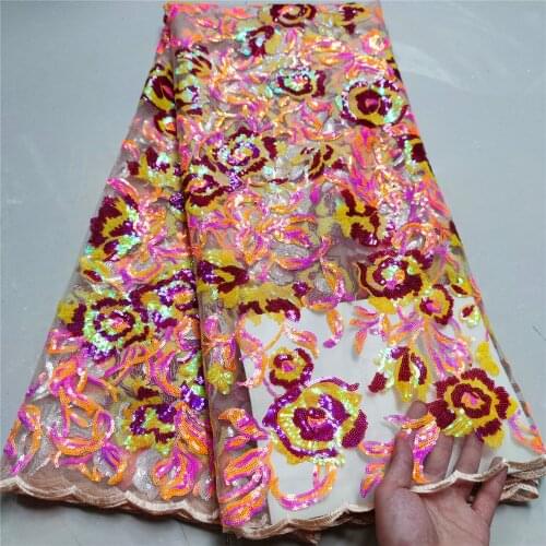 African Lace Fabric 2021 High Quality French Mesh Lace Fabric with Sequins Nigerian Milk Silk Lace Fabrics For Dress YYN147