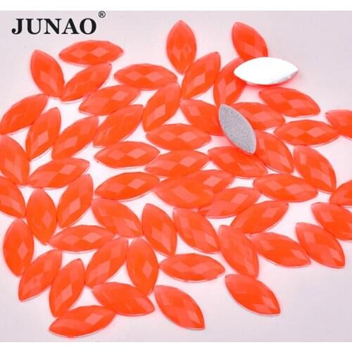 JUNAO 7*15mm Neon Orange Color Flatback Resin Rhinestone Applique Horse Eye Resin Gems DIY Nail Face Crystal Stone Decoration