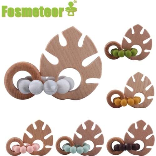 Fosmeteor Beech Banana Animal Leaf Teething RingBaby Toys Do Not Contain BAP Newborn Baby Teether Bracelet Wood Teether Toy