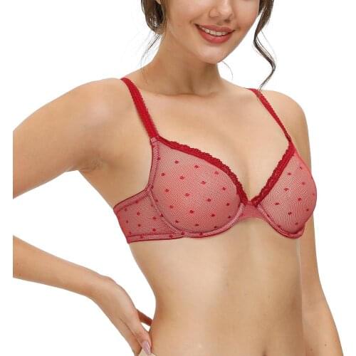Sexy Mesh Bra Transparent Lace Bralette Soft Cups Brassiere See through Underwear Lingerie Big Red White Black Nude Bras