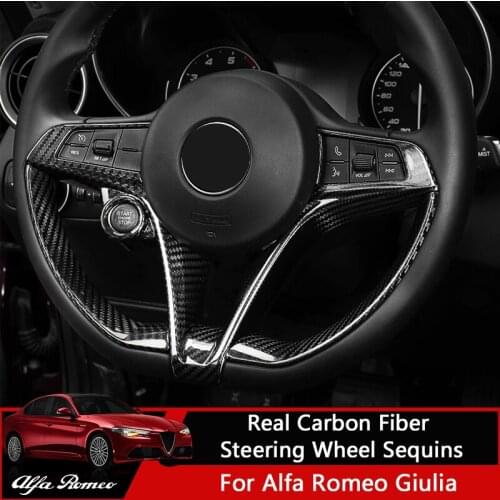 QHCP Steering Wheel Button Frame Real Carbon Fiber Decorative Stickers Strip Cover Trims For Alfa Romeo Giulia 17-19 Accessories