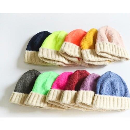 KENSHELLEY Children Accessories Custom Beanie Winter Kids Candy Color Cute Beanies Contrast Color Plain Wool Beanie Hats