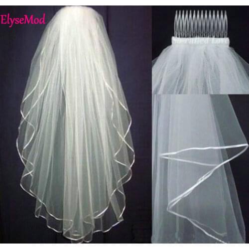 Discount !! White Or Ivory 2 layers Wedding Bridal veil elbow Length with comb 2022