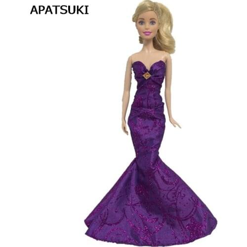 Purple Sexy High Fashion Mermaid Tail Doll Dress For Barbie Doll Clothes Evening Dresses Party Gown 1/6 Doll Accessories