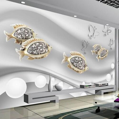 8D Mural Jewelry White Ball Gold Fishes Butterfly 3d Wallpaper Murals for Wall Decoration 3D Wall paper 3d Wall Photo Murals