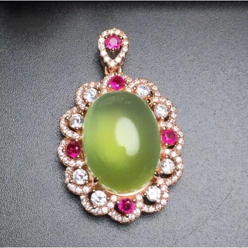 Fine Jewelry Real 925 Steling Silver s925 100% Natural Prehnite Gemstone Female Pendant Necklaces Christmas Gift