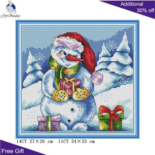 Joy Sunday The Snowmans Christmas Gift KB107 14CT 11CT Counted and Stamped Christmas Snowman Home Decor Cross Stitch kits