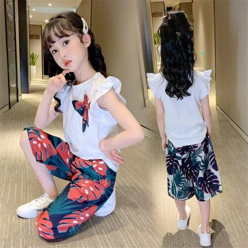 2021 Summer Toddler Girls Clothes Floral Short Sleeved Pant 2pcs Outfit Children Suit Kids Tracksuit For Girls Clothing Sets