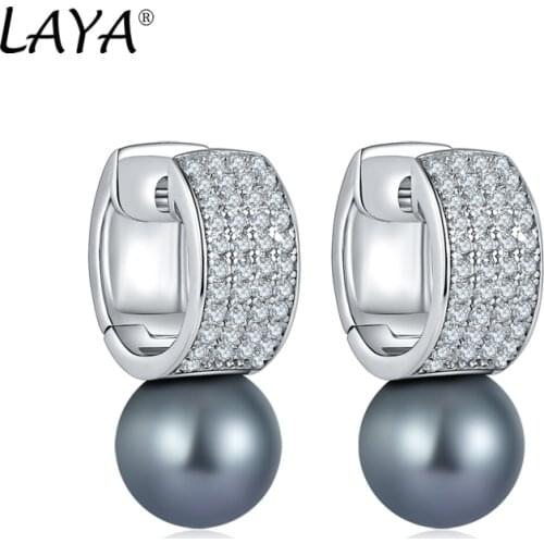 925 Sterling Silver Fashion Sweet Pearl Clear Cubic Zirconium Earrings For Women Wedding Party Elegant Luxury Jewelry 2021 Trend