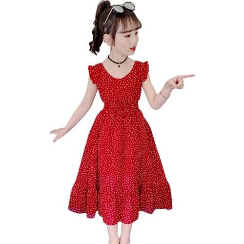 Summer Dress Girl Dot Pattern Girls Party Dress Kids Ruffles Dress Kids Casual Style Costume Girl